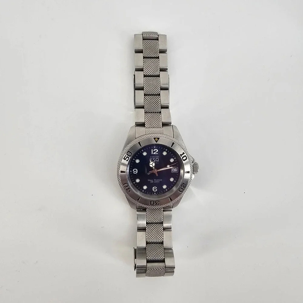 ESQ Movado Mens Watch E5067 Silver Blue Dial Stainless Steel Diver Quartz 40mm